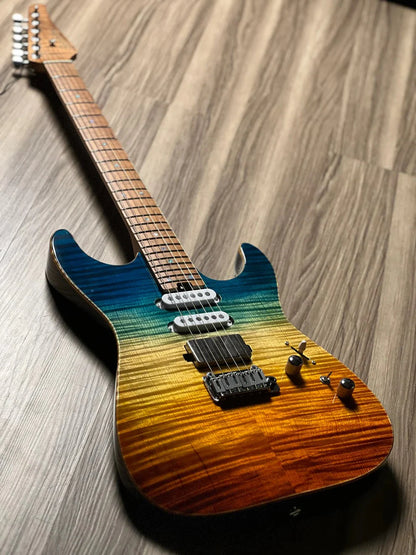 Soloking MS-1 Custom 24 HSS FMN Roasted Flame Maple Neck in Beach Sunset Surf Fade JESCAR