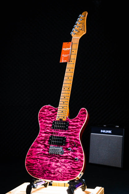 Soloking MT-1 Custom 24 Quilt in Seethru Magenta with Roasted Maple neck and FB